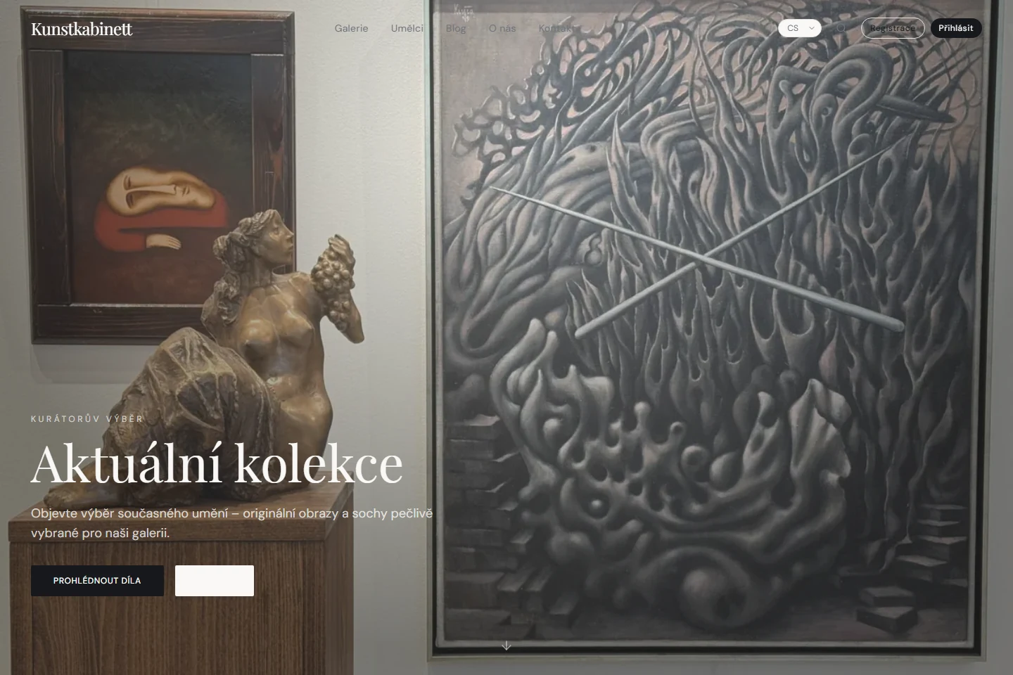 Úvodní stránka galerie Kunstkabinett s aktuální kolekcí umění